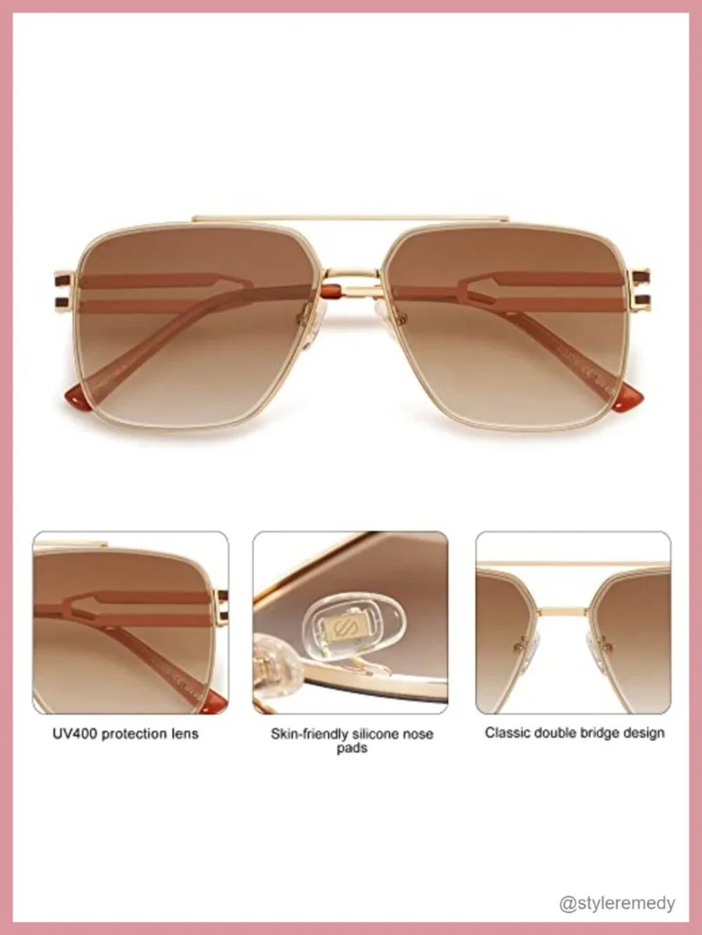 Retro Oversized Square Sunglasses UV400 Metal Frame Unisex